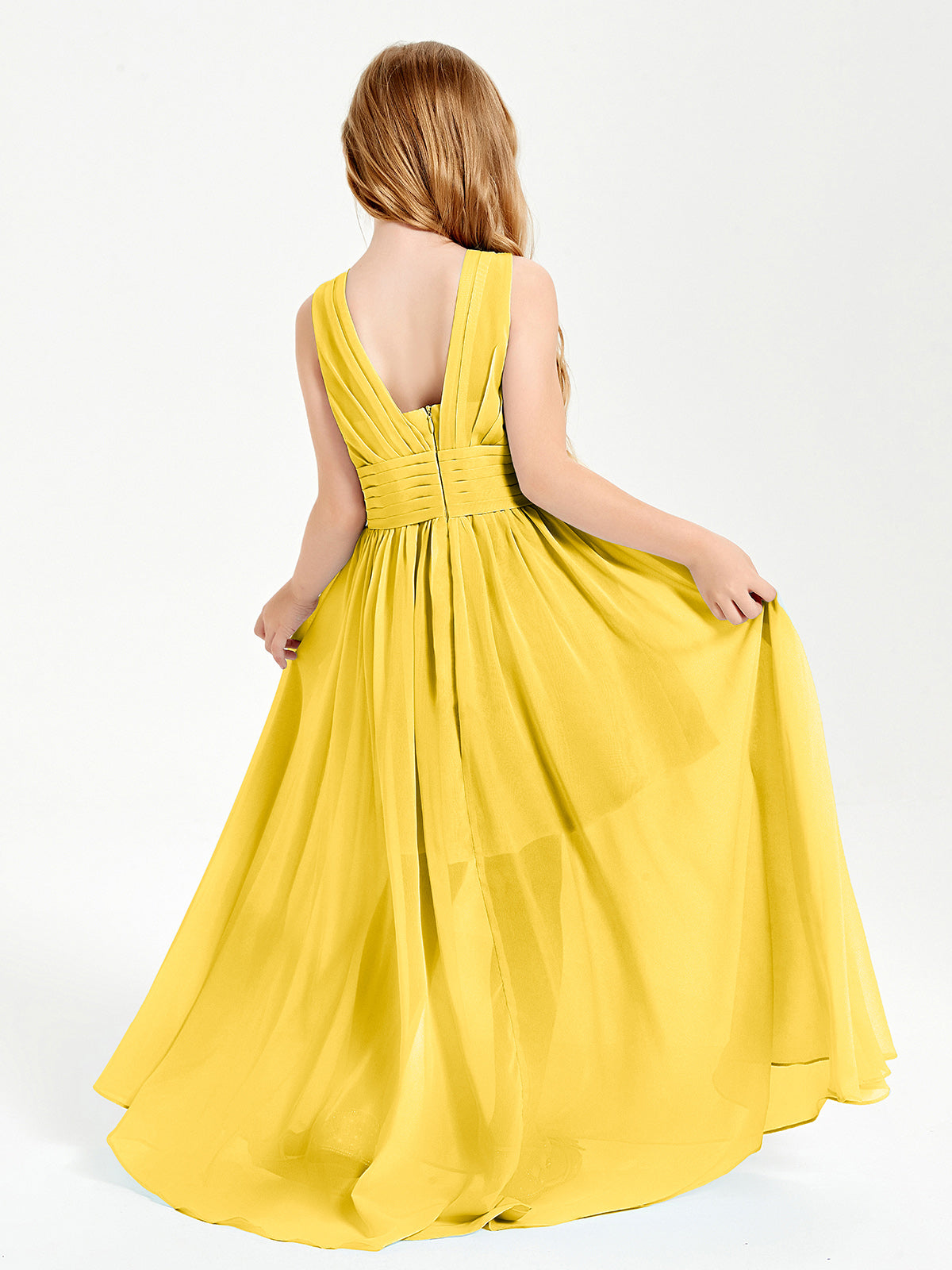Long Elegant V-neck Bridesmaid Dresses For Juniors Marigold